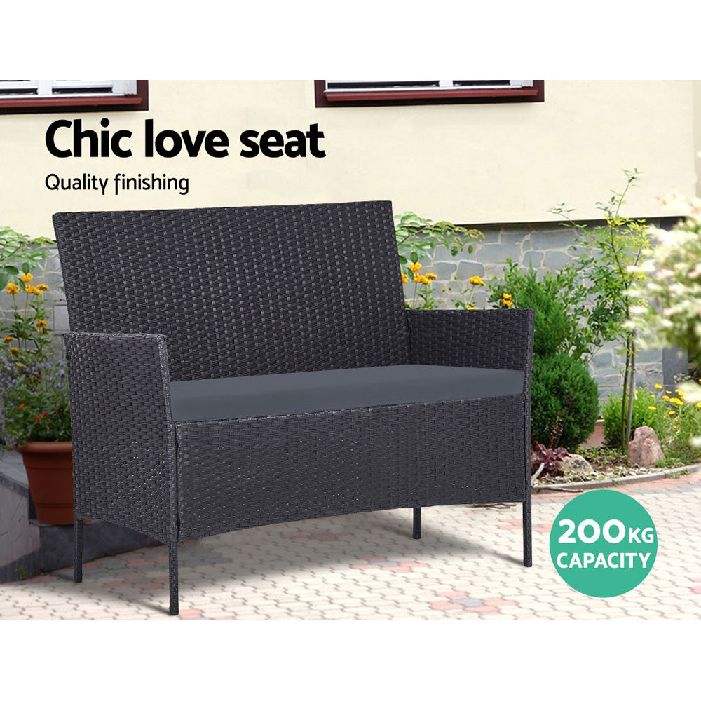 Gardeon 4 Seater Outdoor Sofa Set with Storage Cover Wicker Table Chair DarkGrey 4