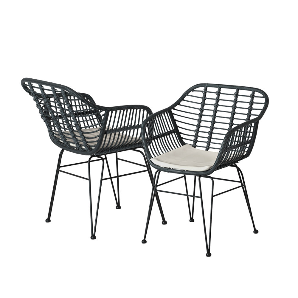 Gardeon 3PC Outdoor Furniture Bistro Set Lounge Setting Table Chairs Cushion Patio Grey 4