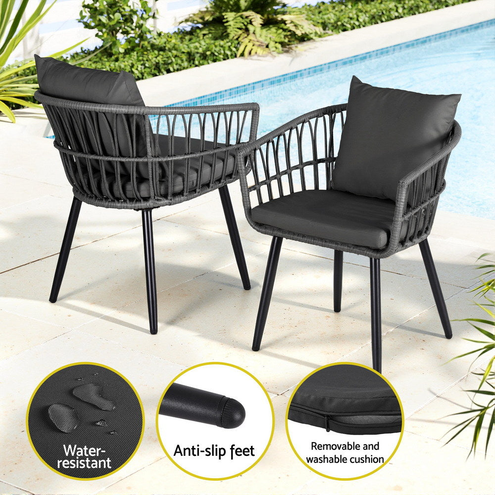 Gardeon 3PC Outdoor Bistro Set Patio Furniture Lounge Setting Table and Chairs Grey 5
