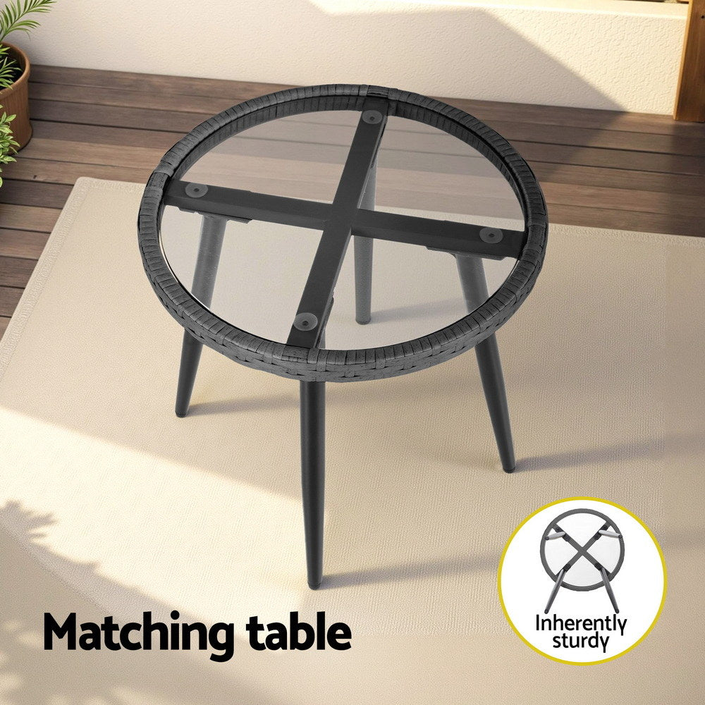 Gardeon 3PC Outdoor Bistro Set Patio Furniture Lounge Setting Table and Chairs Grey 6