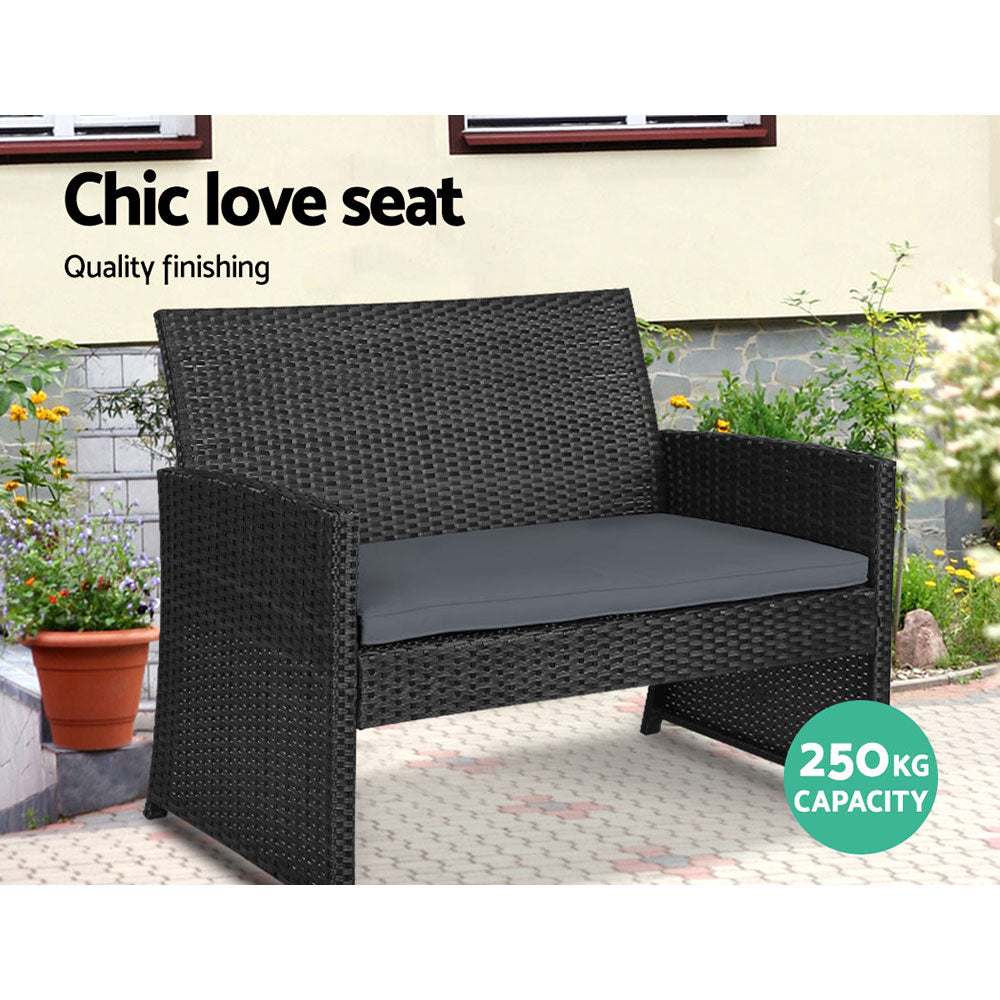 Gardeon 4 PCS Outdoor Sofa Set Rattan Chair Table Setting Garden Furniture Black 3