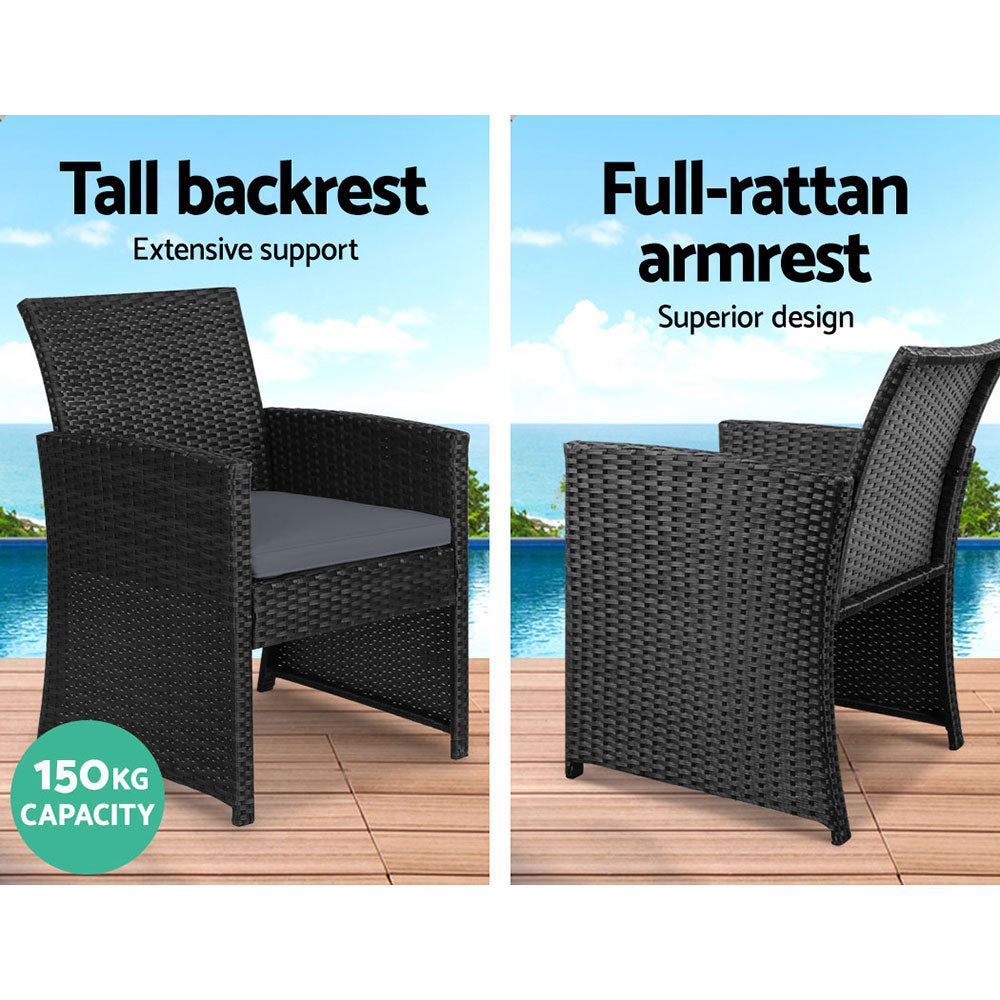 Gardeon 4 PCS Outdoor Sofa Set Rattan Chair Table Setting Garden Furniture Black 4