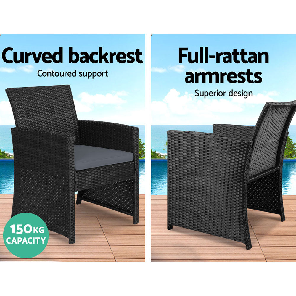 Gardeon 4 PCS Outdoor Sofa Set with Storage Cover Rattan Chair Furniture Black 5
