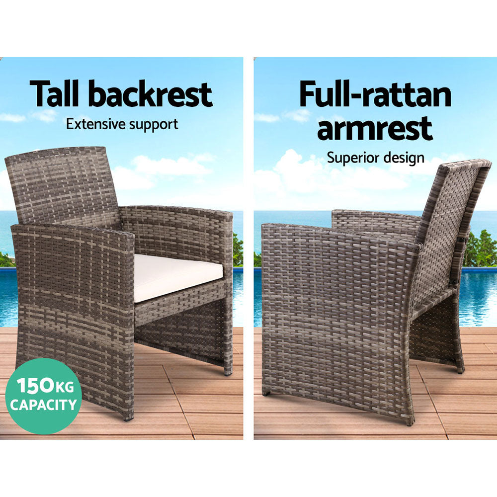 Gardeon 4 PCS Outdoor Sofa Set Rattan Chair Table Setting Garden Furniture Grey 4