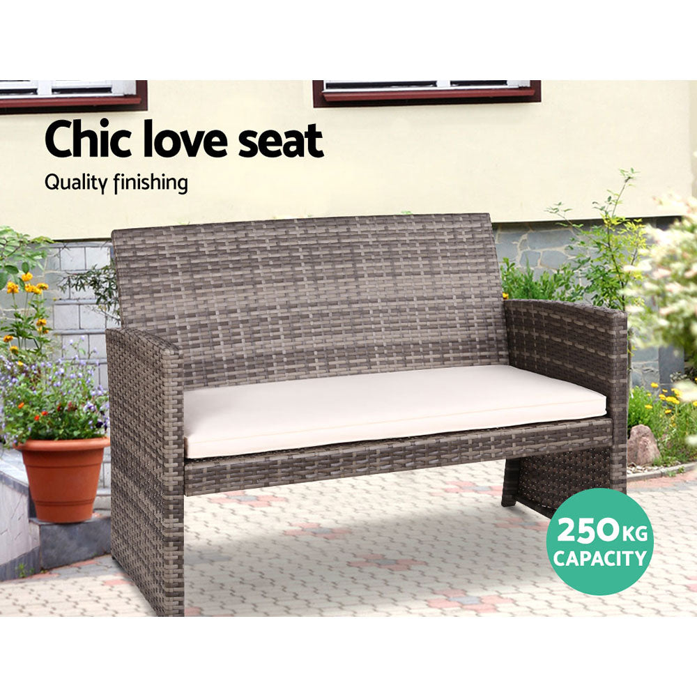 Gardeon 4 PCS Outdoor Sofa Set with Storage Cover Rattan Chair Furniture Grey 4