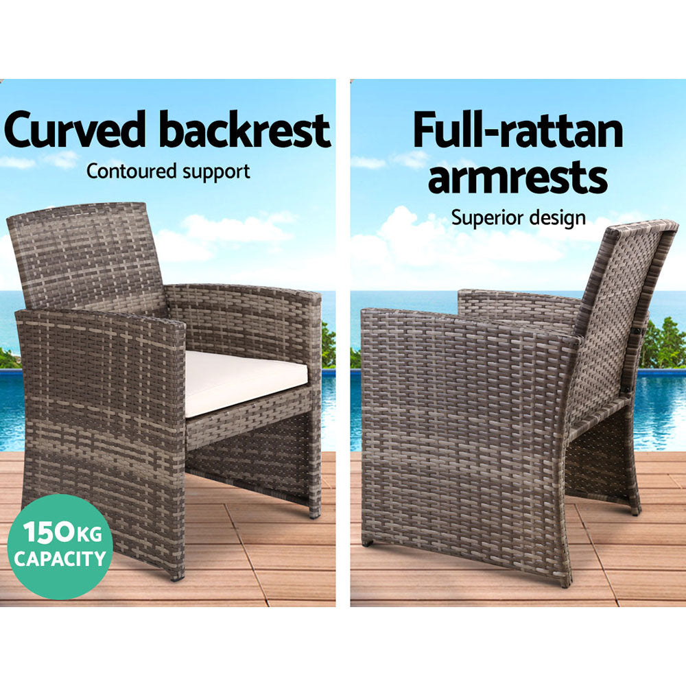 Gardeon 4 PCS Outdoor Sofa Set with Storage Cover Rattan Chair Furniture Grey 5