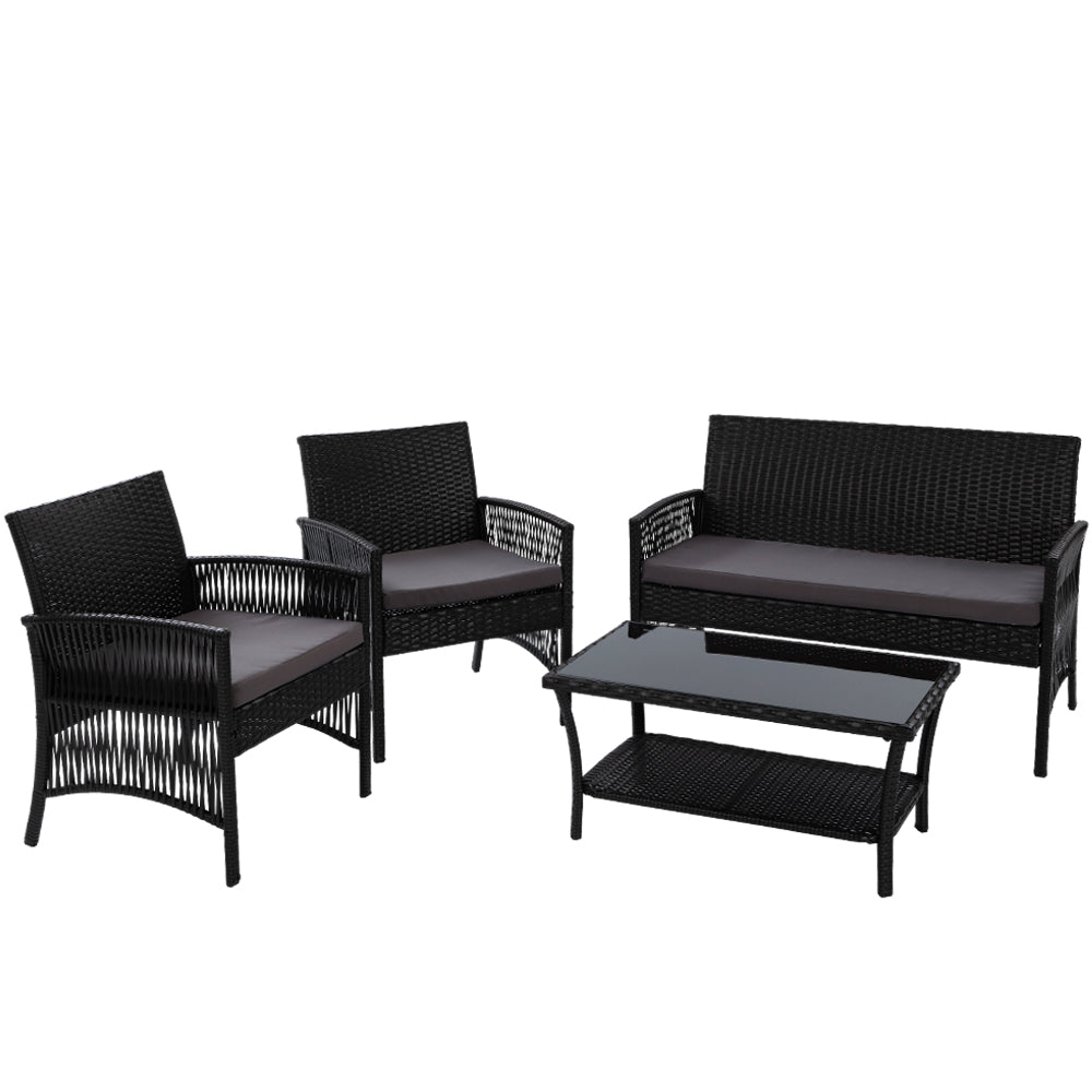 Gardeon 4PCS Outdoor Sofa Set Wicker Harp Chair Table Garden Furniture Black 8
