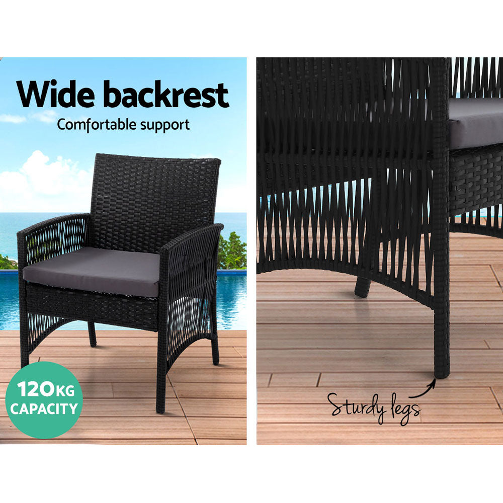 Gardeon 4PCS OutdoorSofa Set with Storage Cover Wicker Harp Chair Table Black 5