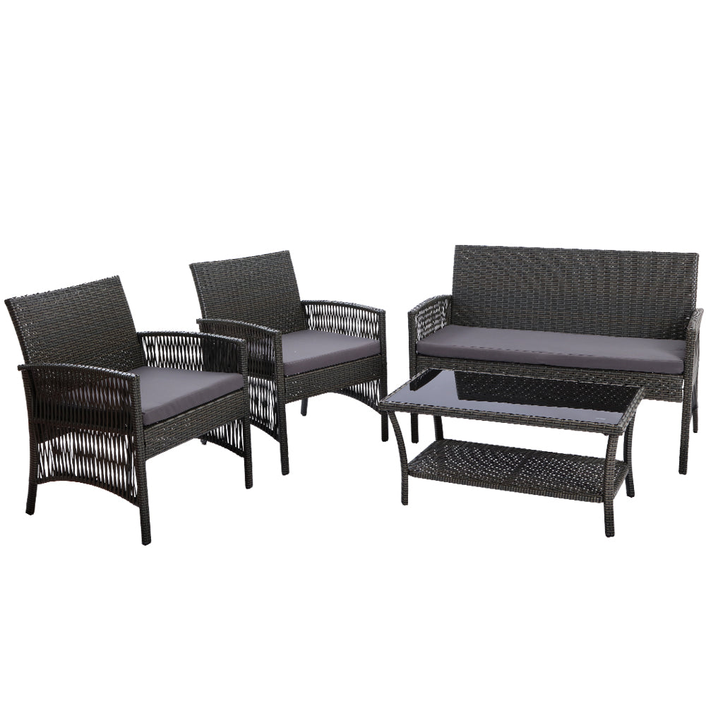 Gardeon 4PCS Outdoor Sofa Set Wicker Harp Chair Table Garden Furniture Grey 8
