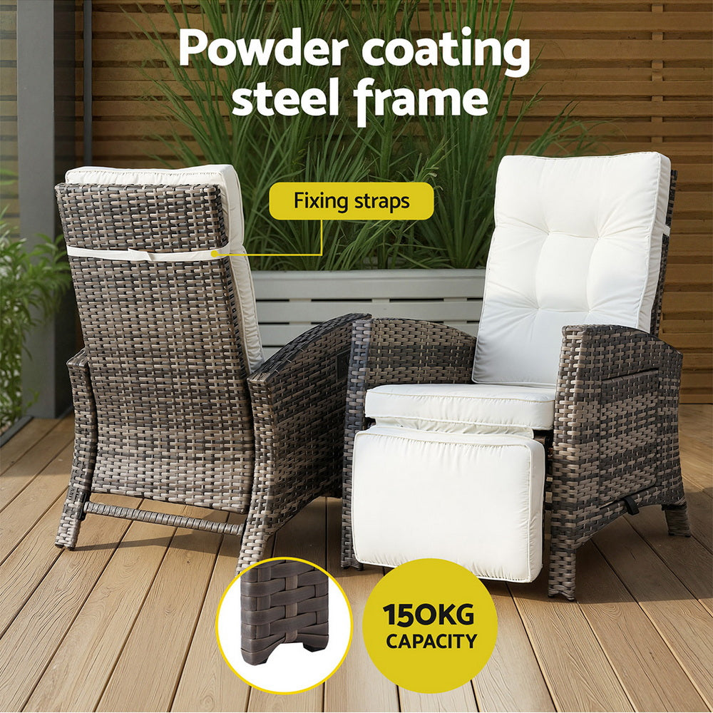 Gardeon Outdoor Recliner Chairs Sun lounge Wicker Lounger Patio Furniture Adjustable Brown 6