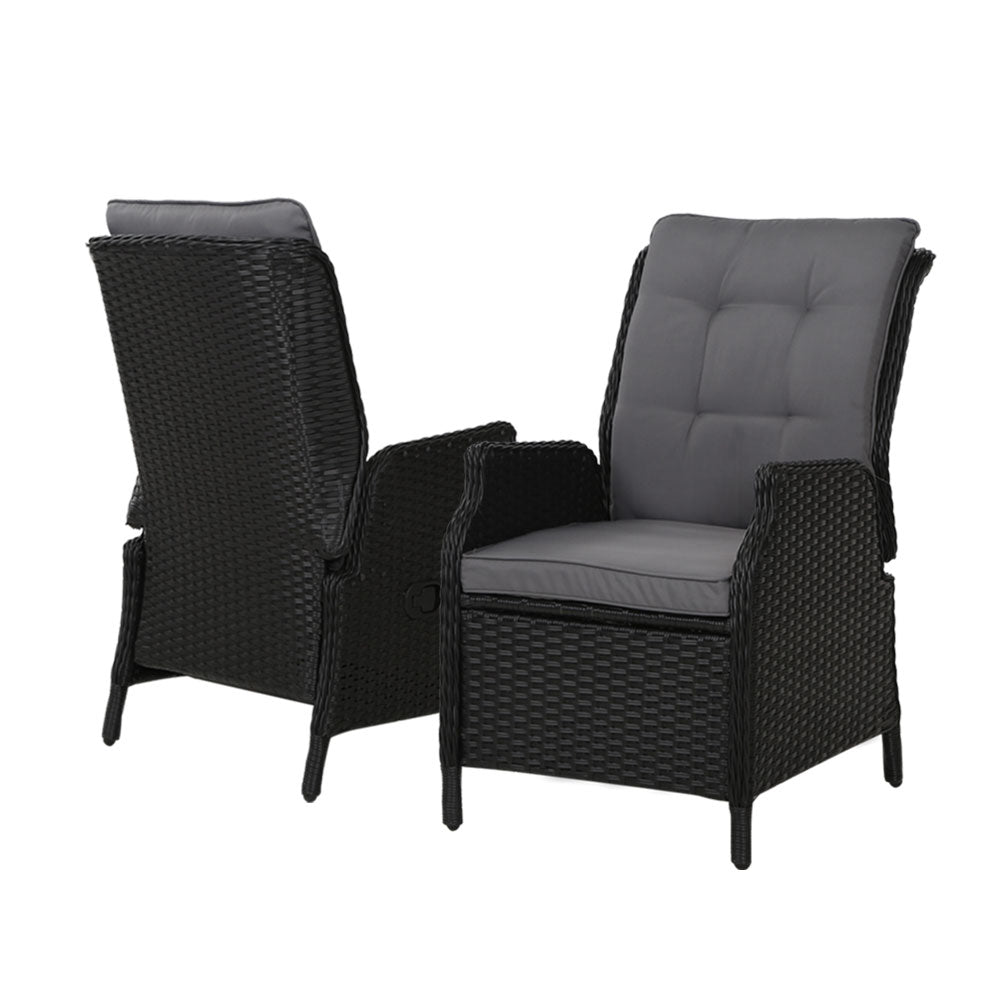 Gardeon 2PC Recliner Chair Sun lounge Wicker Lounger Outdoor Furniture Adjustable Black 3