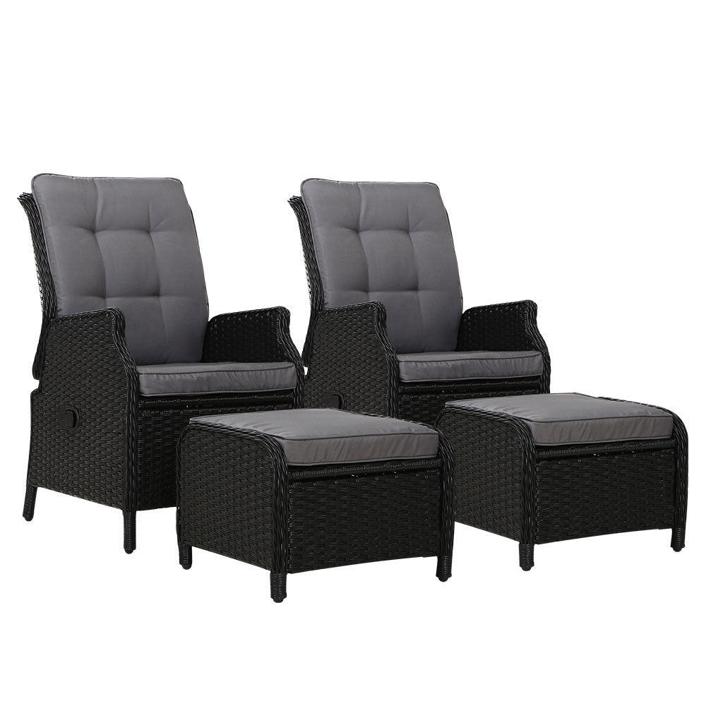 Gardeon 2PC Recliner Chair Sun lounge Wicker Lounger Outdoor Furniture Adjustable Black 7
