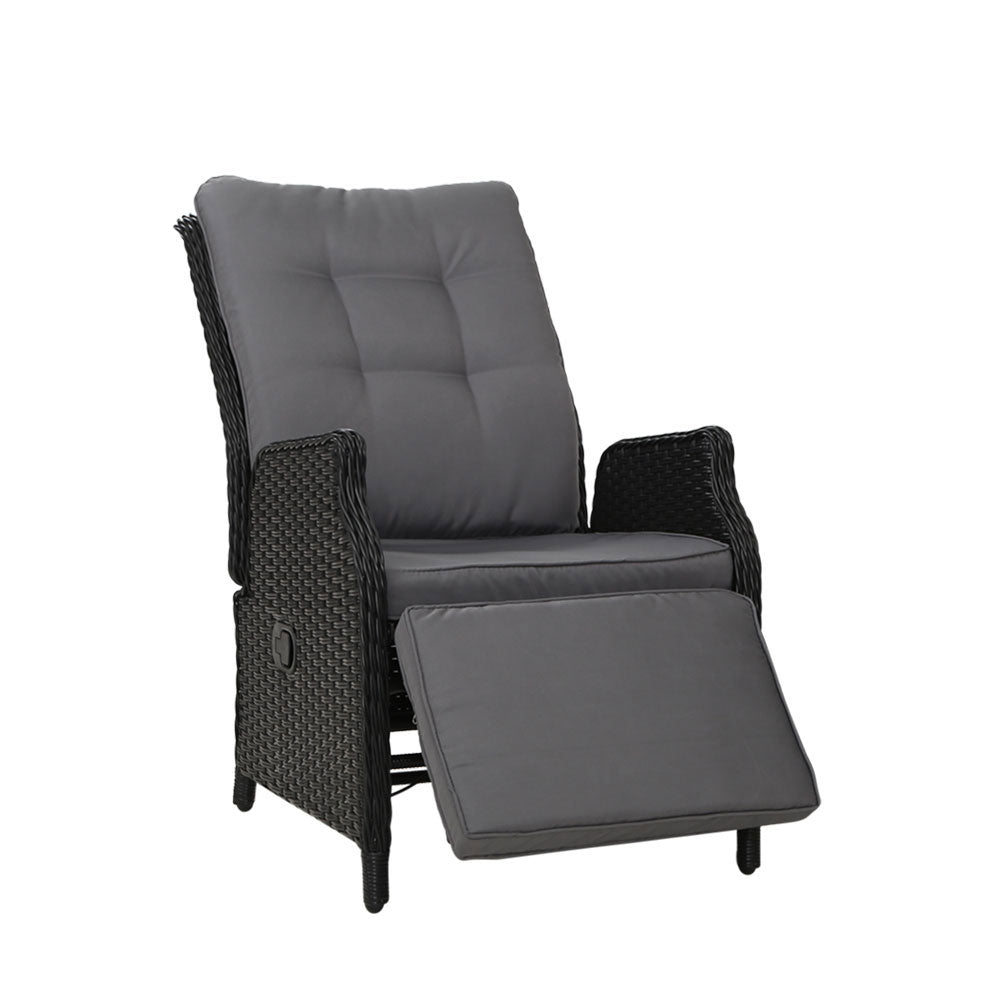 Gardeon Recliner Chairs Sun lounge Wicker Lounger Outdoor Furniture Patio Adjustable Black 7