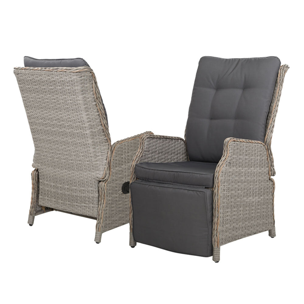 Gardeon Recliner Chairs Sun lounge Wicker Lounger Outdoor Furniture Patio Adjustable Grey 3