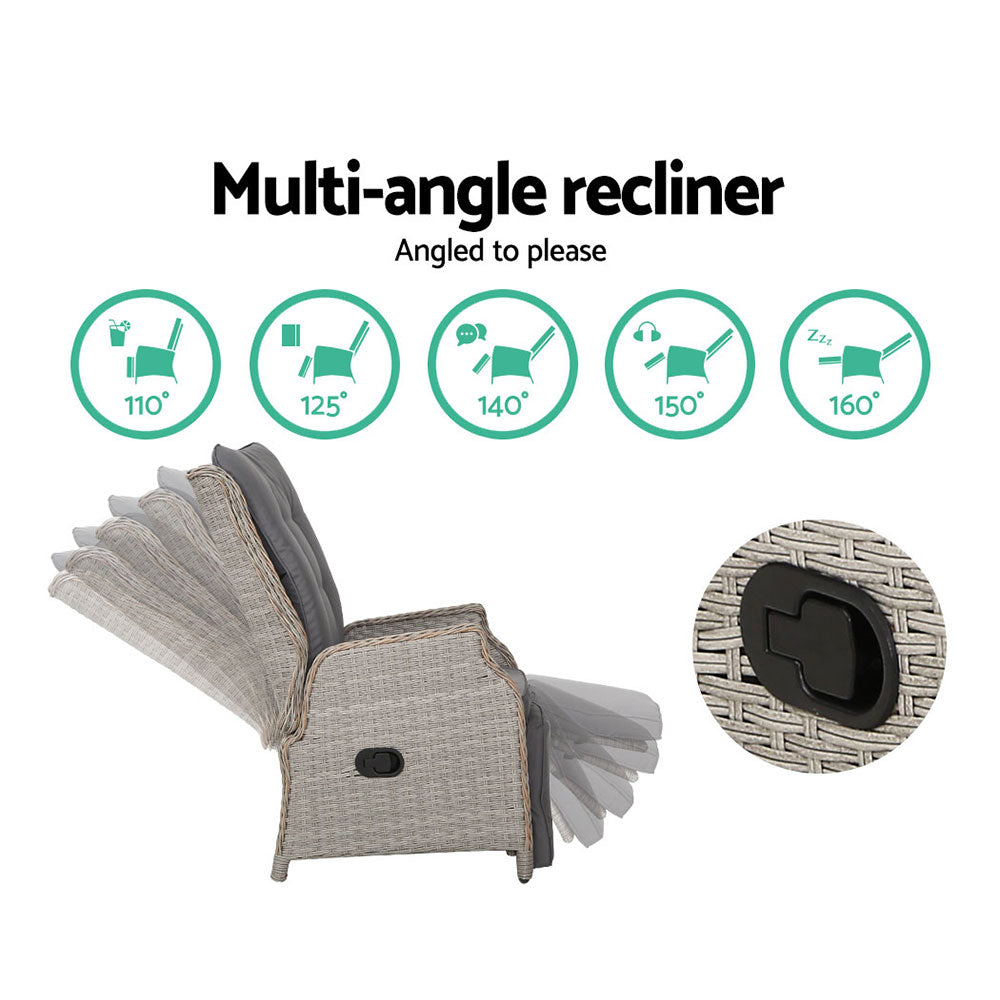 Gardeon Recliner Chairs Sun lounge Wicker Lounger Outdoor Furniture Patio Adjustable Grey 5