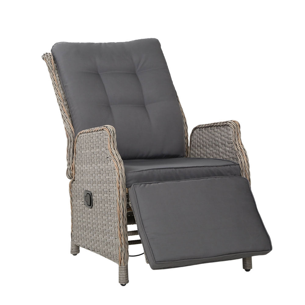Gardeon Recliner Chairs Sun lounge Wicker Lounger Outdoor Furniture Patio Adjustable Grey 7