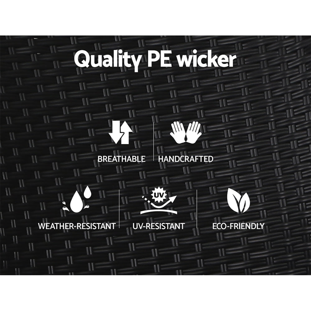 Gardeon 2PC Recliner Chairs Sun lounge Wicker Lounger Outdoor Furniture Adjustable Black 5