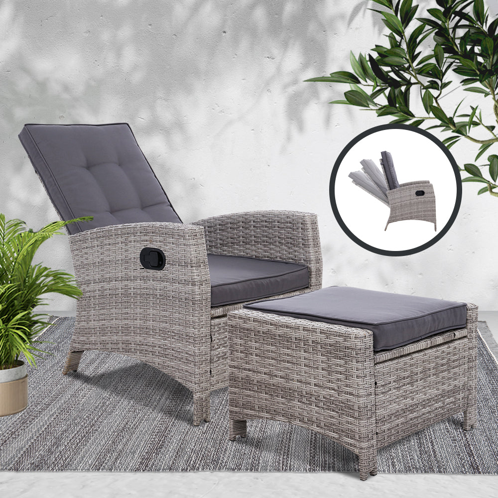 Gardeon Recliner Chair Sun lounge Wicker Lounger Outdoor Patio Furniture Adjustable Grey 7