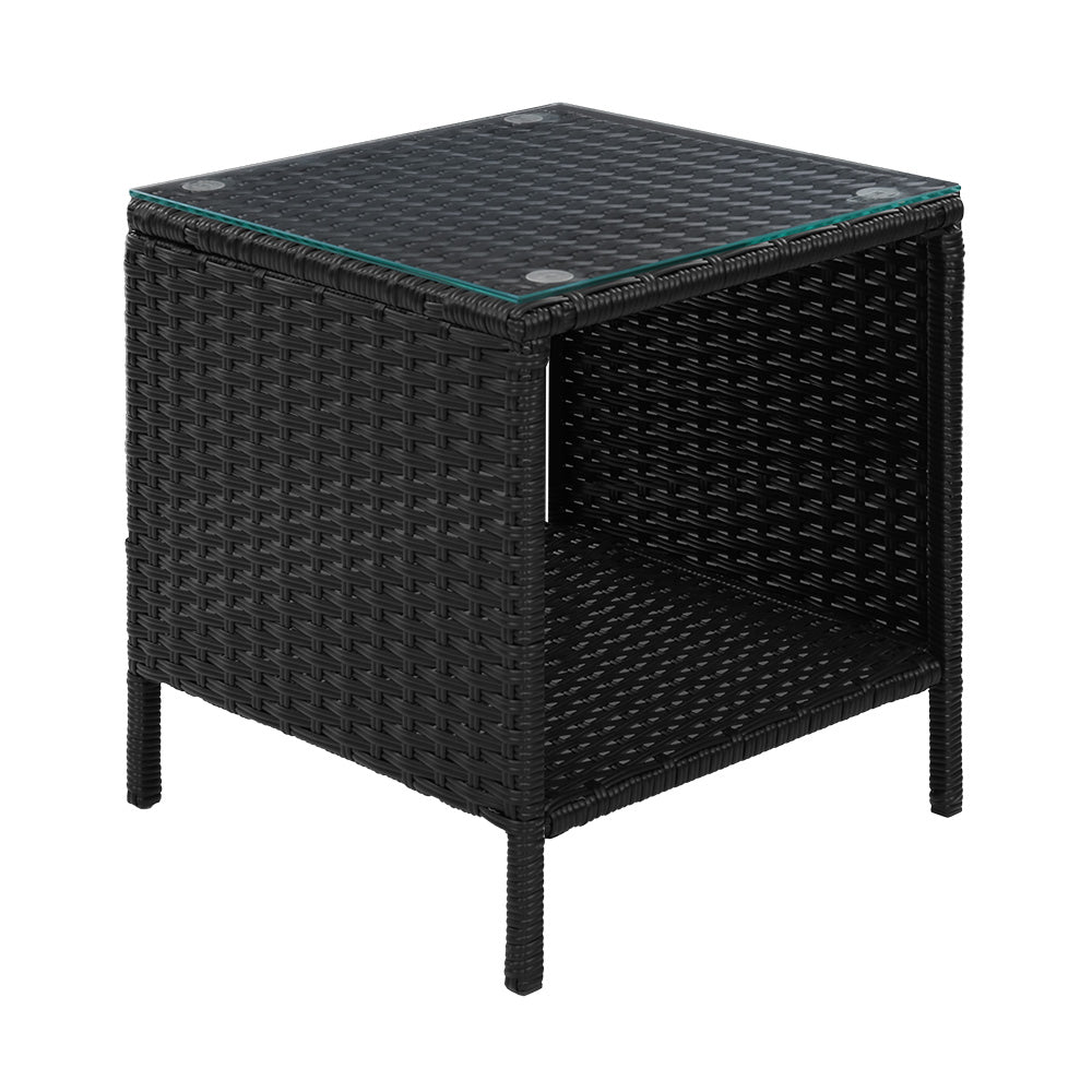 Gardeon Coffee Side Table Wicker Desk Rattan Outdoor Furniture Garden Black 3