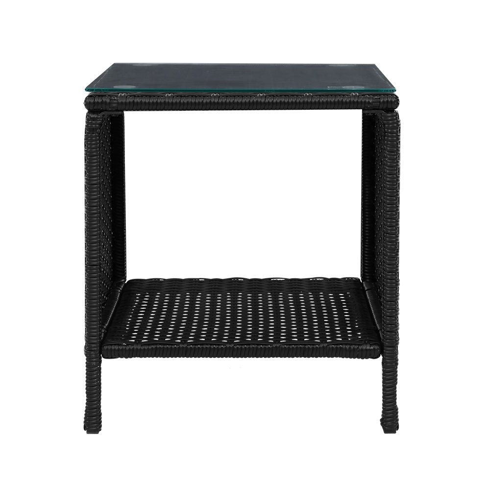 Gardeon Coffee Side Table Wicker Desk Rattan Outdoor Furniture Garden Black 4