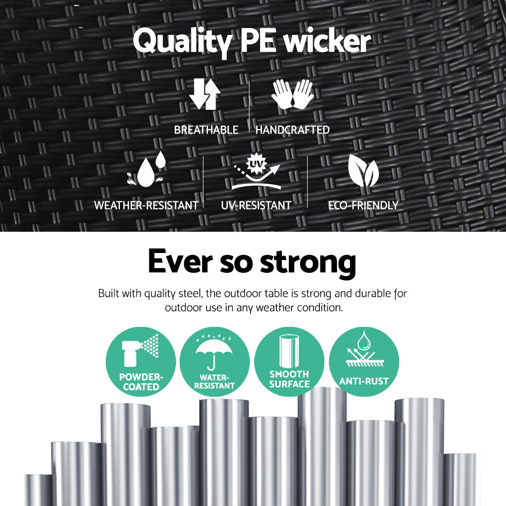 Gardeon Coffee Side Table Wicker Desk Rattan Outdoor Furniture Garden Black 6