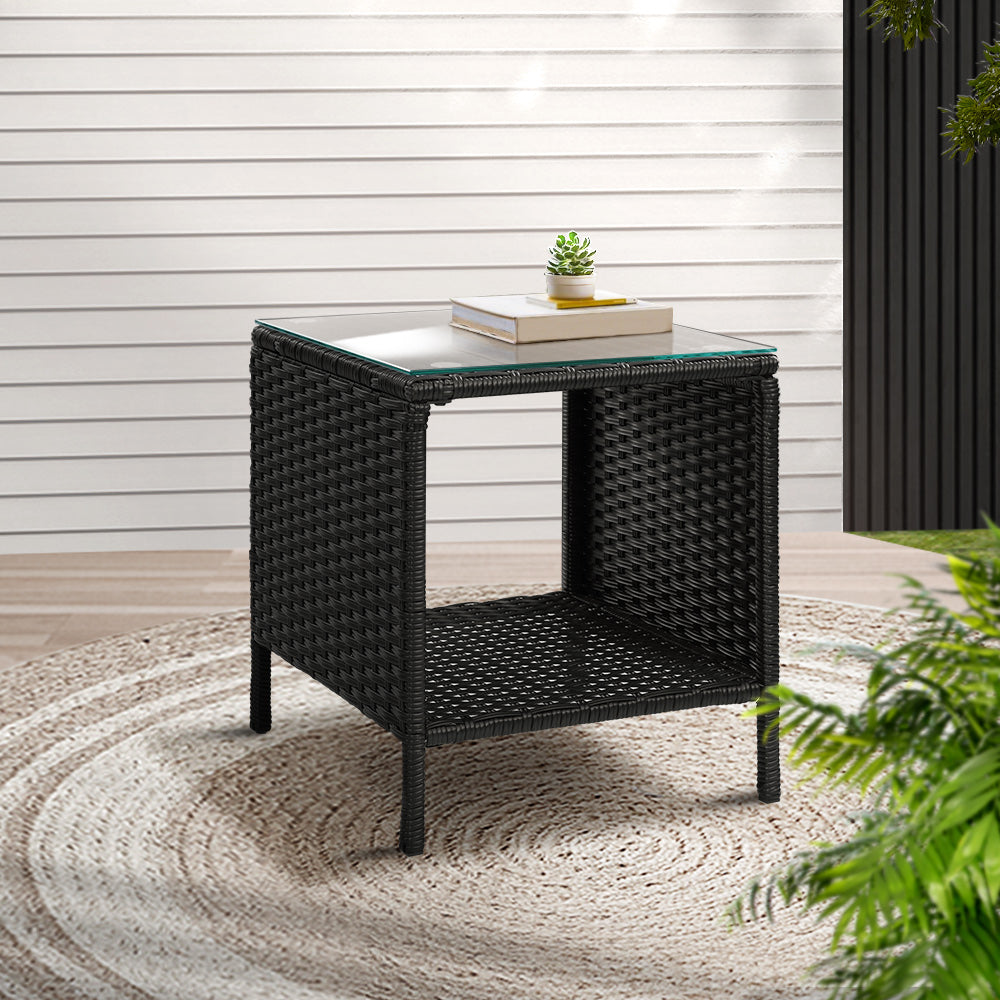 Gardeon Coffee Side Table Wicker Desk Rattan Outdoor Furniture Garden Black 8
