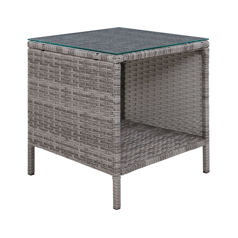 Gardeon Coffee Side Table Wicker Desk Rattan Outdoor Furniture Garden Grey 3