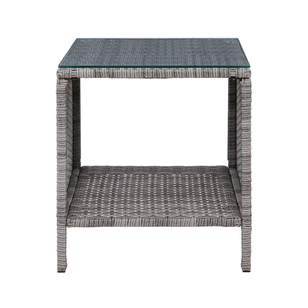 Gardeon Coffee Side Table Wicker Desk Rattan Outdoor Furniture Garden Grey 4