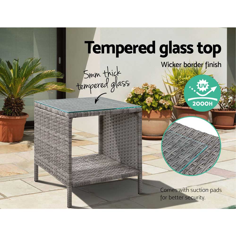 Gardeon Coffee Side Table Wicker Desk Rattan Outdoor Furniture Garden Grey 5