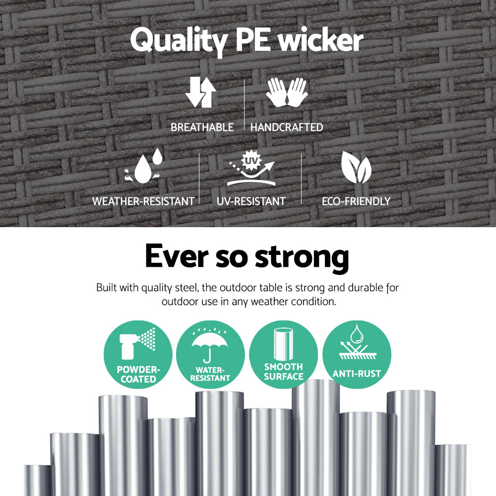 Gardeon Coffee Side Table Wicker Desk Rattan Outdoor Furniture Garden Grey 6