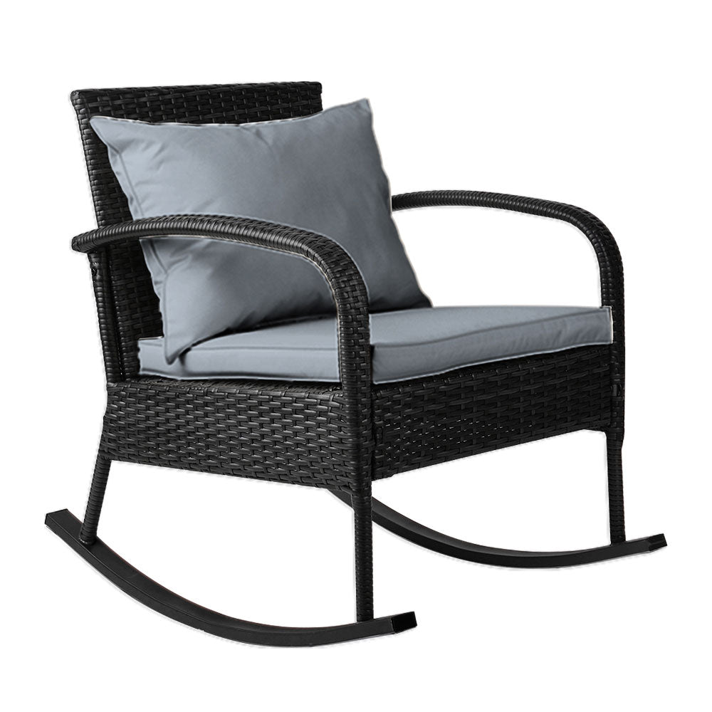 Gardeon Outdoor Furniture Rocking Chair Wicker Garden Patio Lounge Setting Black 8