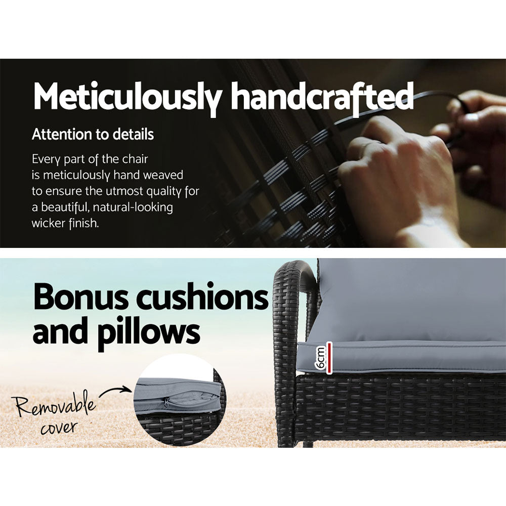 Gardeon 2PC Rocking Chair Table Wicker Outdoor Furniture Patio Lounge Setting 6