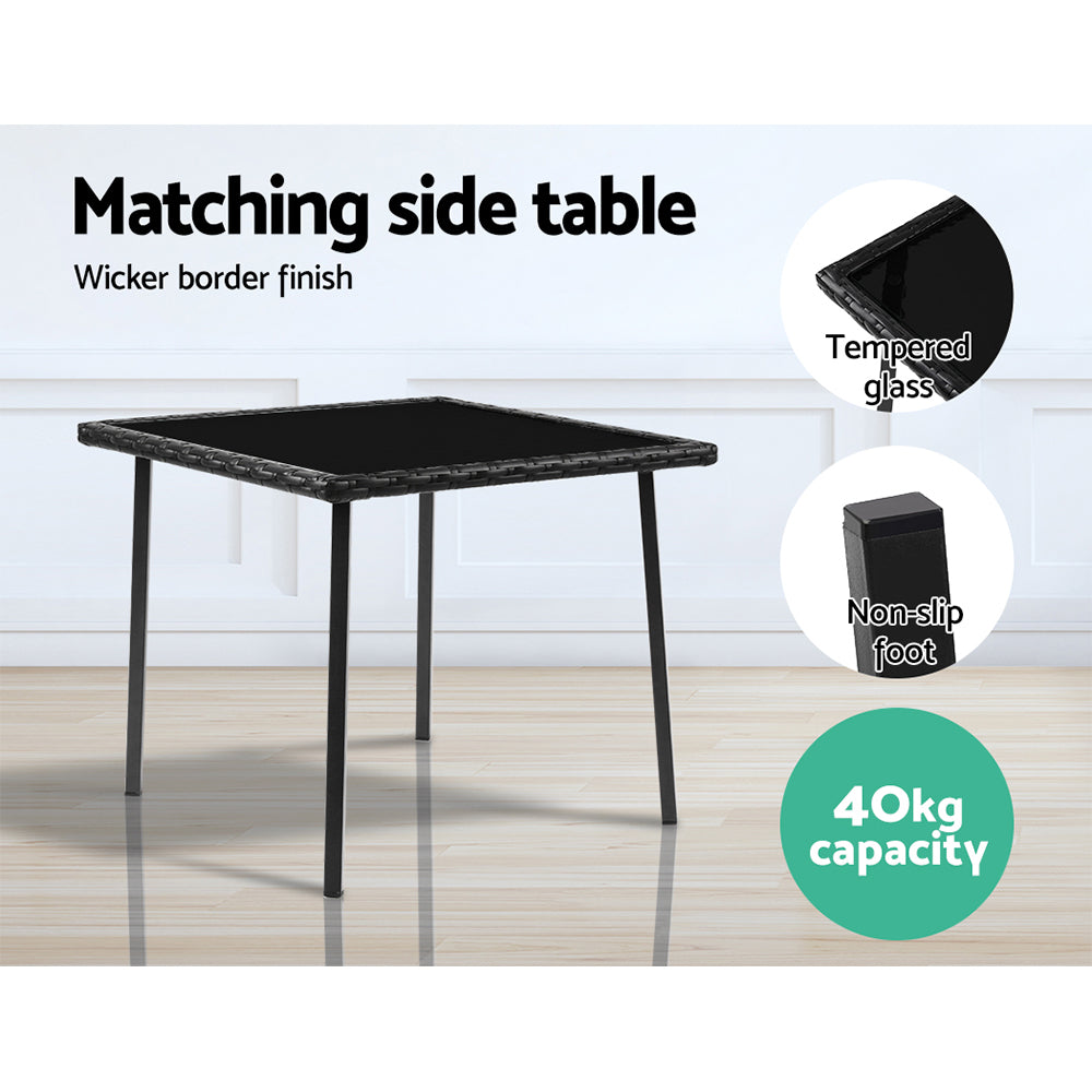 Gardeon 3PC Rocking Chair Table Wicker Outdoor Furniture Patio Bistro Set Black 6