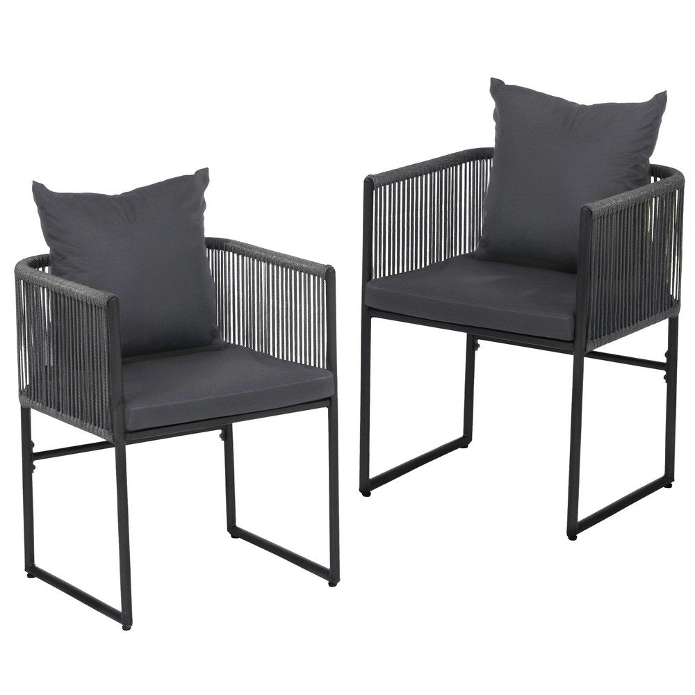 Gardeon 2PC Outdoor Dining Chairs Woven Rope Chair Patio Furniture Garden Steel 5