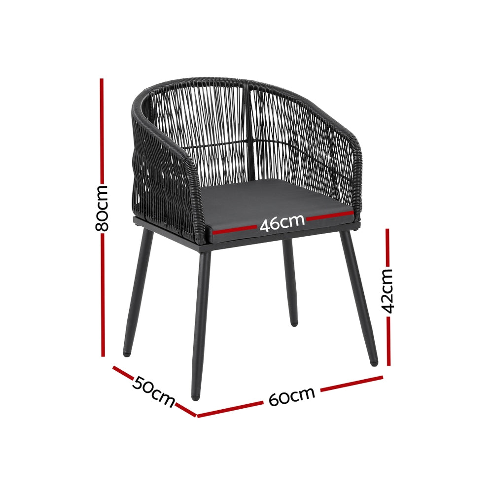 Gardeon 2PC Outdoor Dining Chairs Wicker Chair Patio Furniture Garden Steel Black 3
