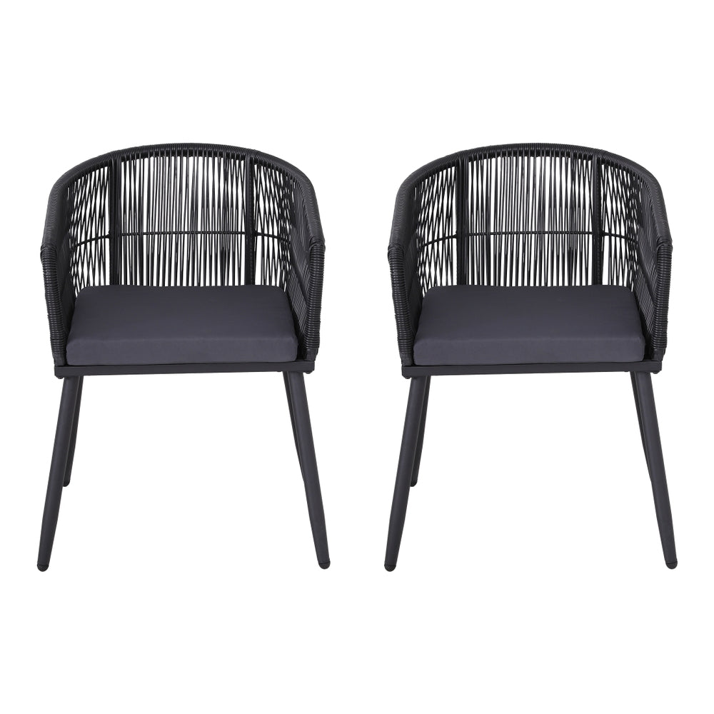 Gardeon 2PC Outdoor Dining Chairs Wicker Chair Patio Furniture Garden Steel Black 4