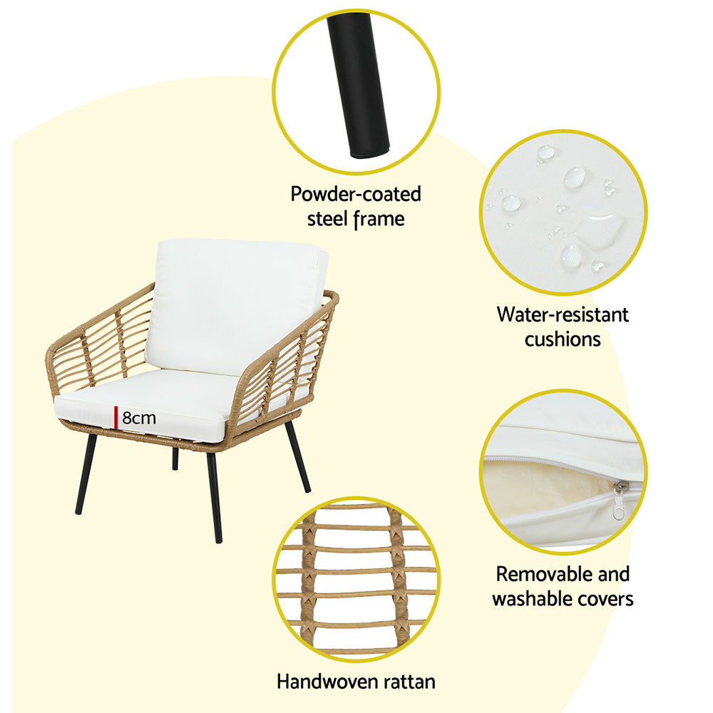 Gardeon 4-Piece Outdoor Sofa Set Rattan Lounge Setting Table Chairs 5