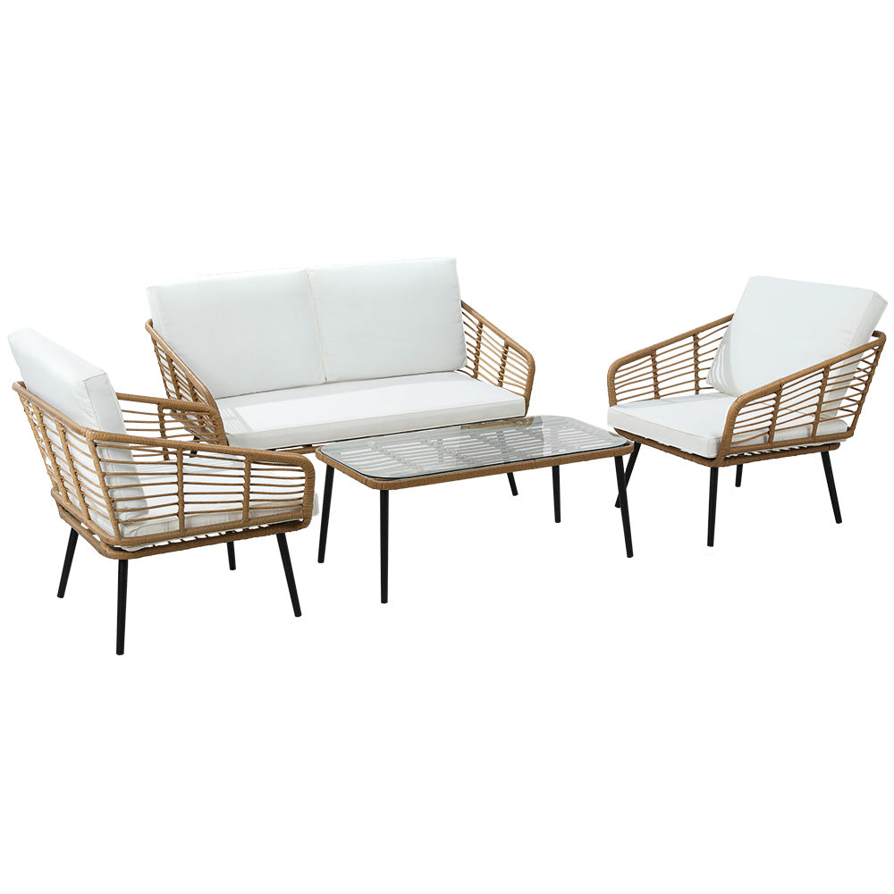 Gardeon 4-Piece Outdoor Sofa Set Rattan Lounge Setting Table Chairs 7