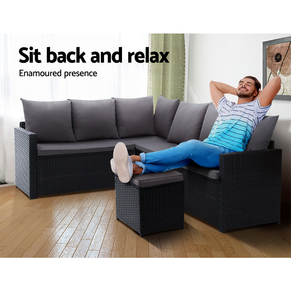 Gardeon Outdoor Furniture Dining Setting Sofa Set Lounge Wicker 9 Seater Black 4