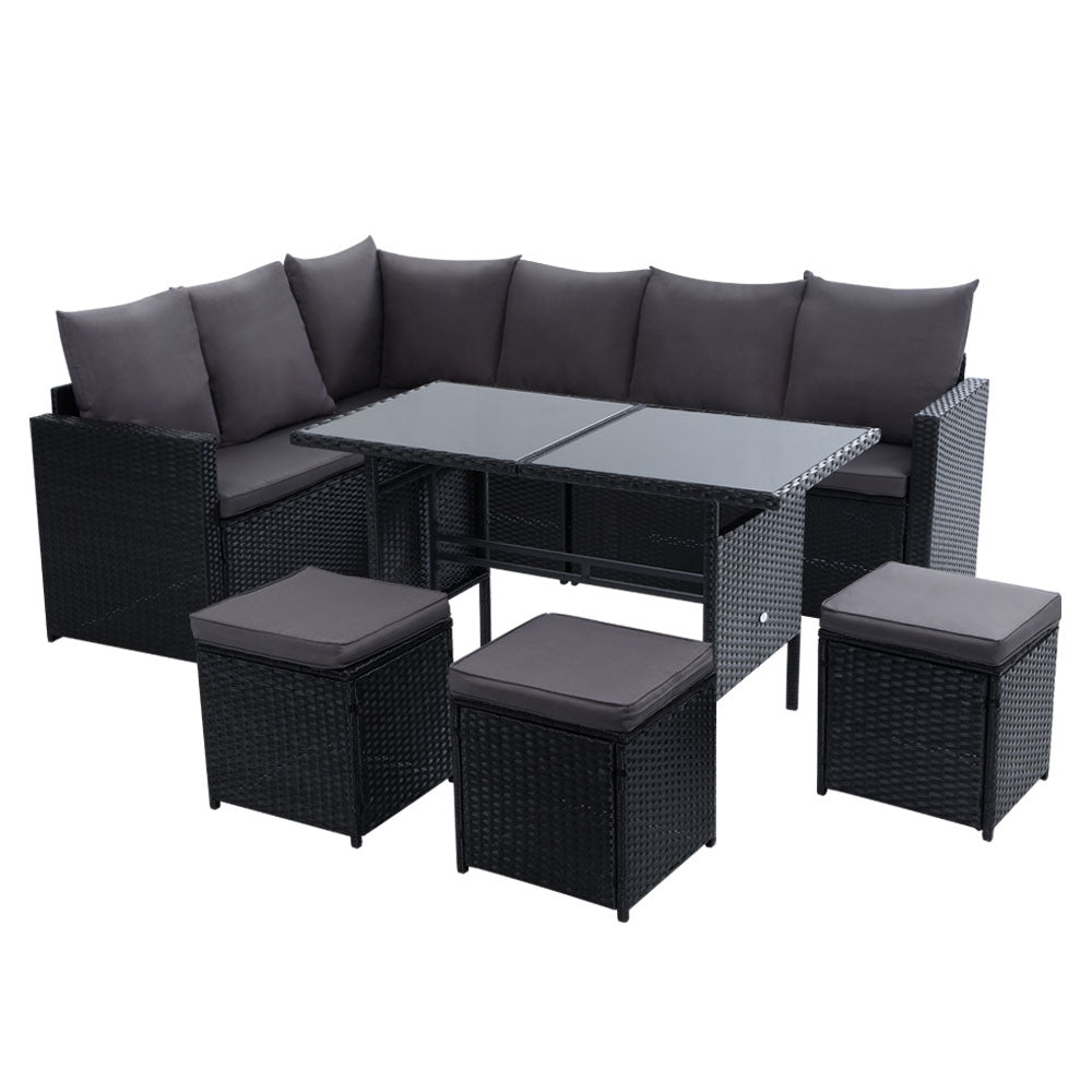 Gardeon Outdoor Furniture Dining Setting Sofa Set Lounge Wicker 9 Seater Black 7