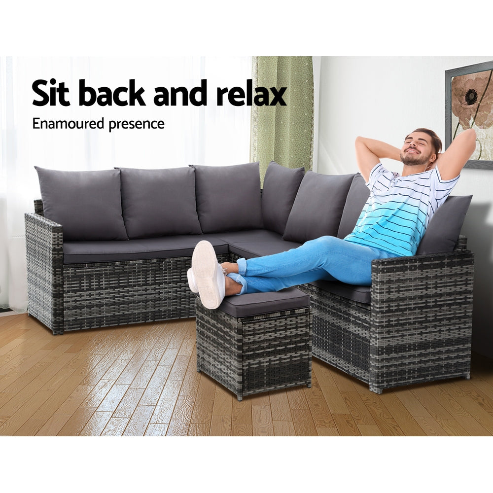 Gardeon Outdoor Furniture Dining Setting Sofa Set Lounge Wicker 9 Seater Mixed Grey 4