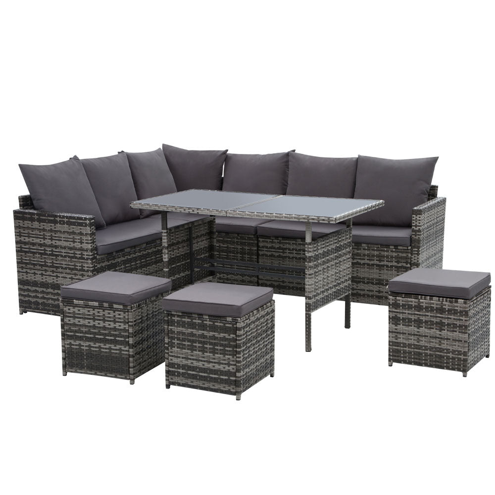 Gardeon Outdoor Furniture Dining Setting Sofa Set Lounge Wicker 9 Seater Mixed Grey 7