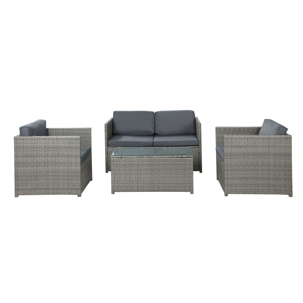 Gardeon 4-Piece Outdoor Sofa Set Wicker Couch Lounge Setting Grey 3
