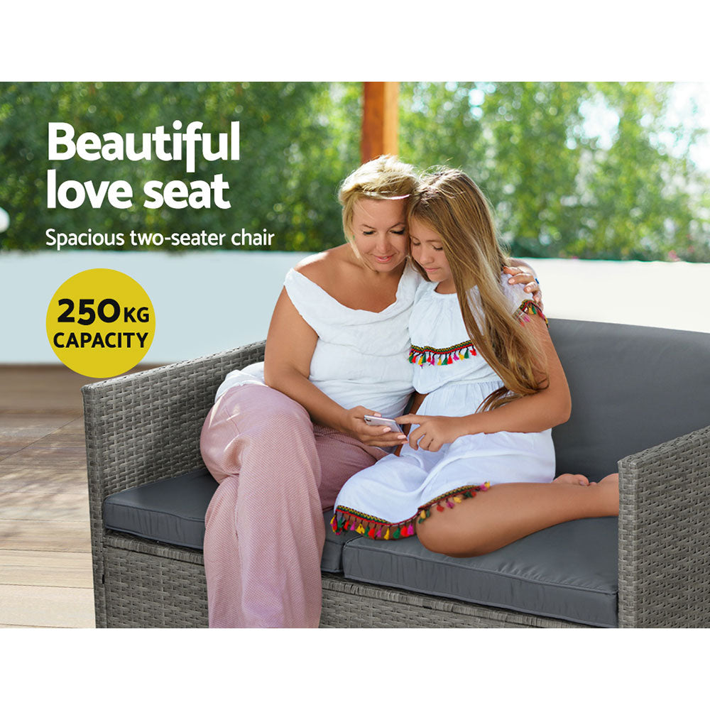 Gardeon 4-Piece Outdoor Sofa Set Wicker Couch Lounge Setting Grey 4