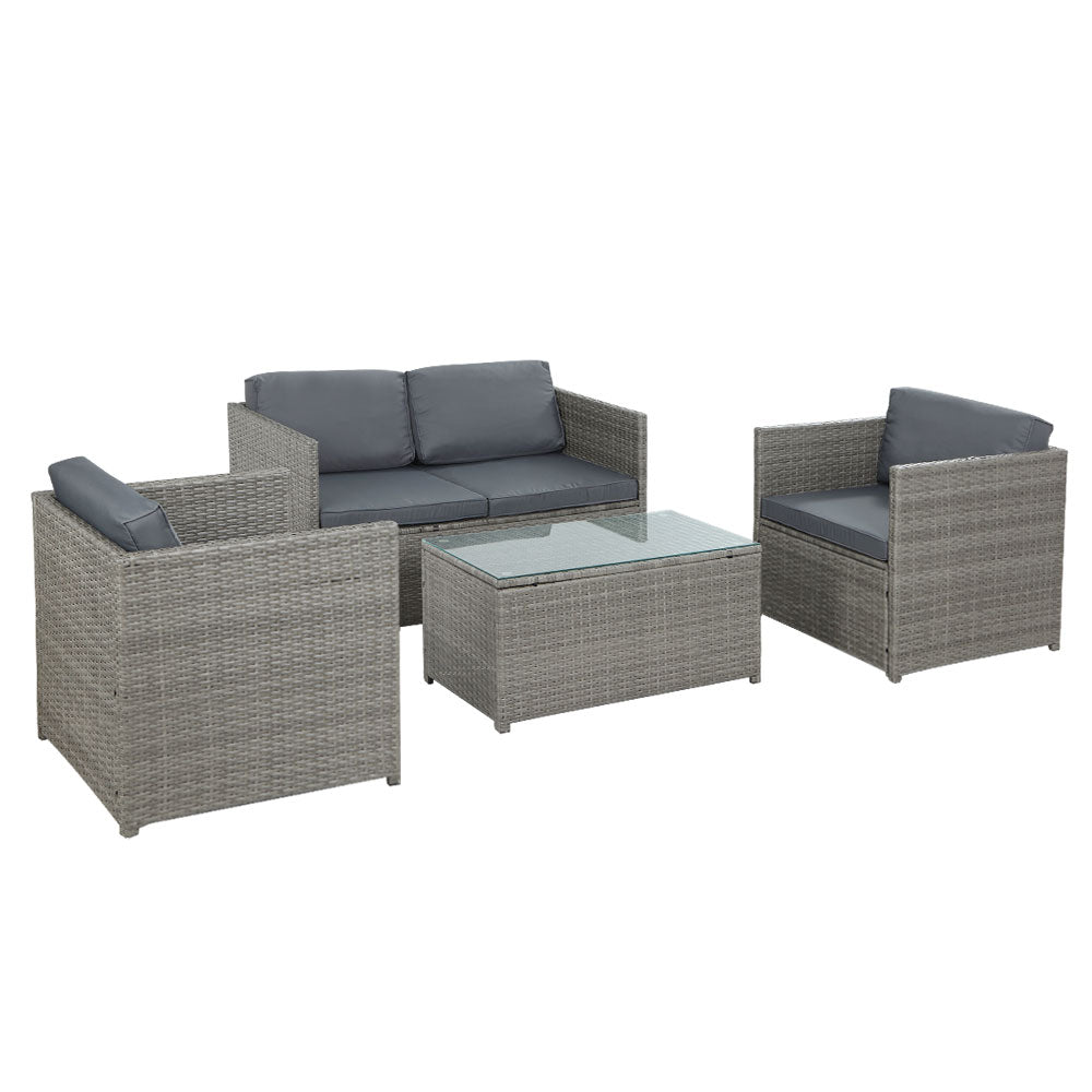 Gardeon 4-Piece Outdoor Sofa Set Wicker Couch Lounge Setting Grey 7