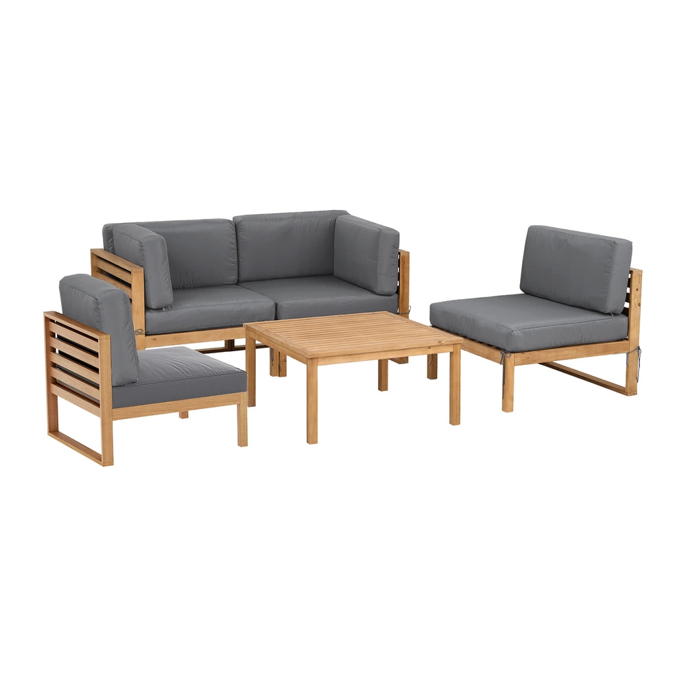 Gardeon 4-Piece Outdoor Sofa Set Wooden Couch Lounge Setting 5PCS 3