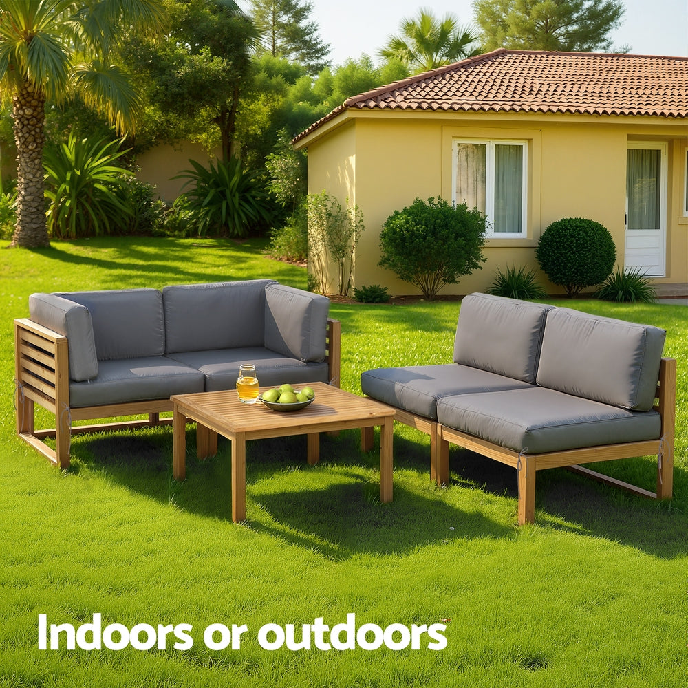 Gardeon 4-Piece Outdoor Sofa Set Wooden Couch Lounge Setting 5PCS 4