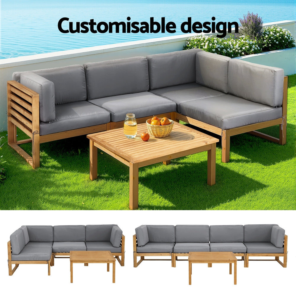 Gardeon 4-Piece Outdoor Sofa Set Wooden Couch Lounge Setting 5PCS 5