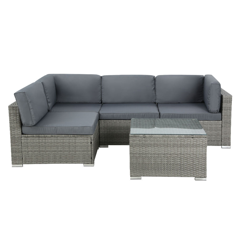 Gardeon 5-Piece Outdoor Sofa Set Wicker Couch Lounge Setting 4 Seater Grey 3