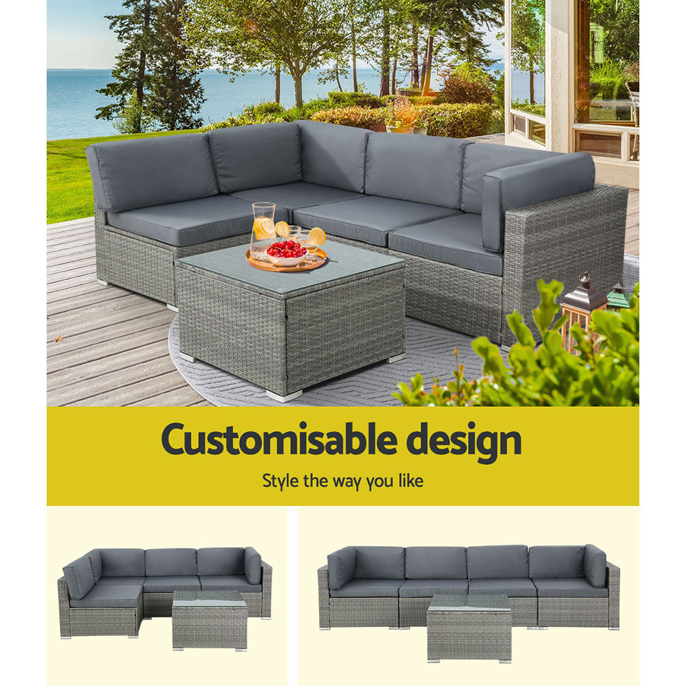 Gardeon 5-Piece Outdoor Sofa Set Wicker Couch Lounge Setting 4 Seater Grey 4